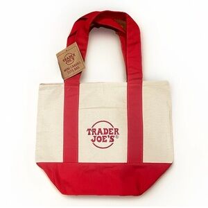 Winter red Trader Joe’s mini canvas tote bag. NWT